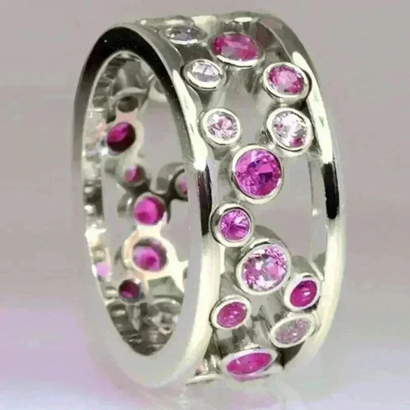 🍁Pink Ultrapolychromatic CZ Inlaid Double Layer Ring, GPMB1421 - Picture 1 of 2